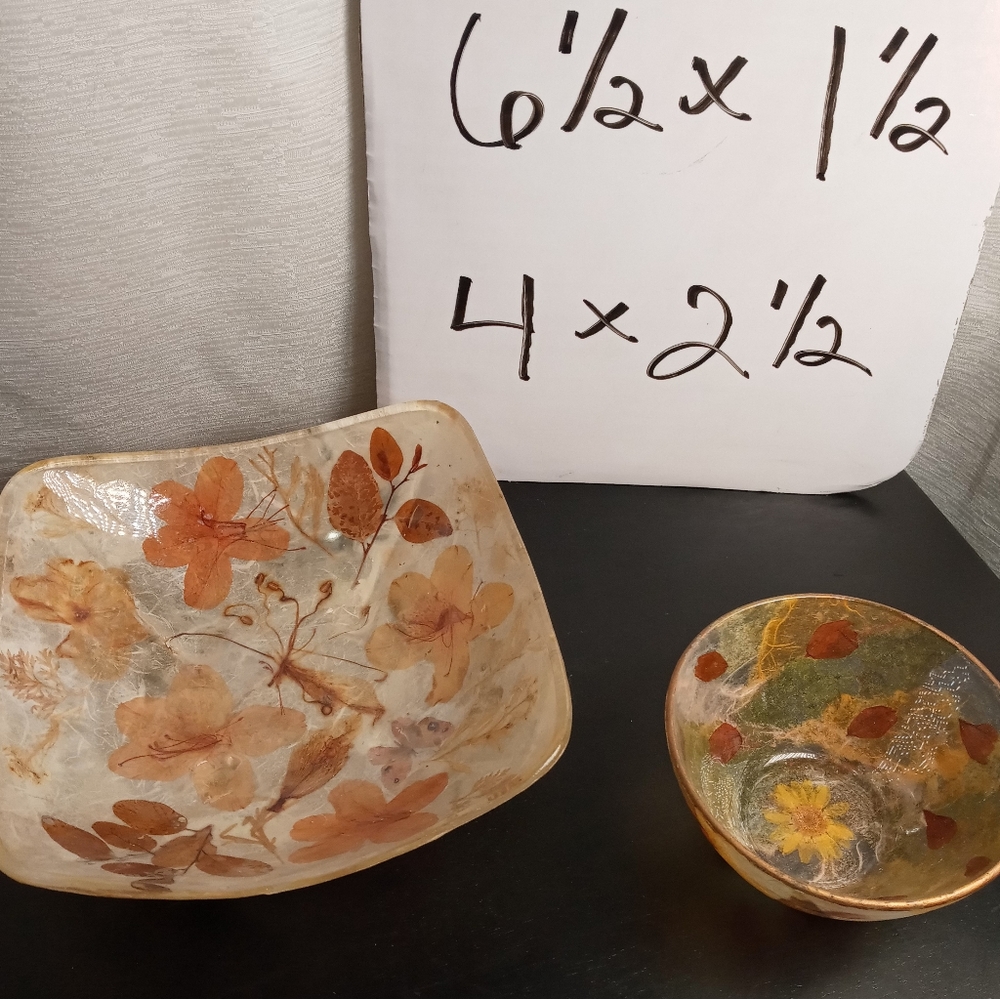 RETRO Art Decoupage SET of 2 WILDFLOWERS HIPPIE SHABBY CHIC Glass Bowls DECOR - Picture 8 of 8